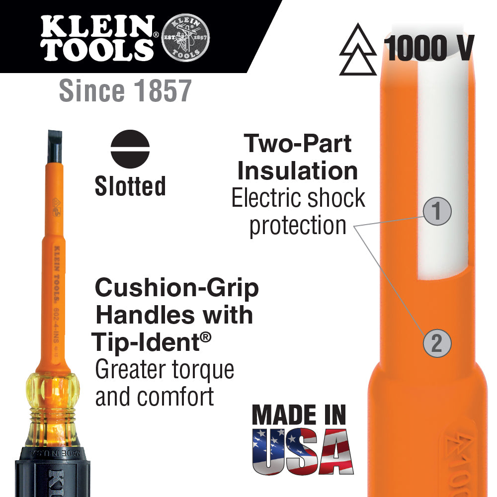 Klein Tools 602-8-INS Insulated Screwdriver, 3/8-Inch Cabinet, 8-Inch