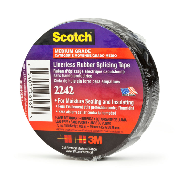 3M Linerless Electrical Rubber Tape 2242, 3/4 in x 15 ft, 1 in core,
Black