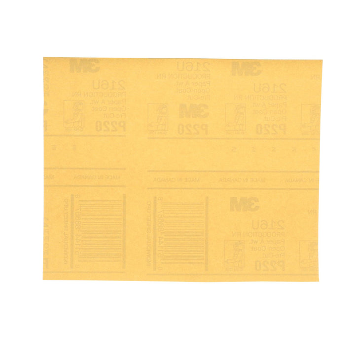3M Gold Abrasive Sheet, 02544, P220 grade, 9 in x 11 in, 50 sheets per
pack