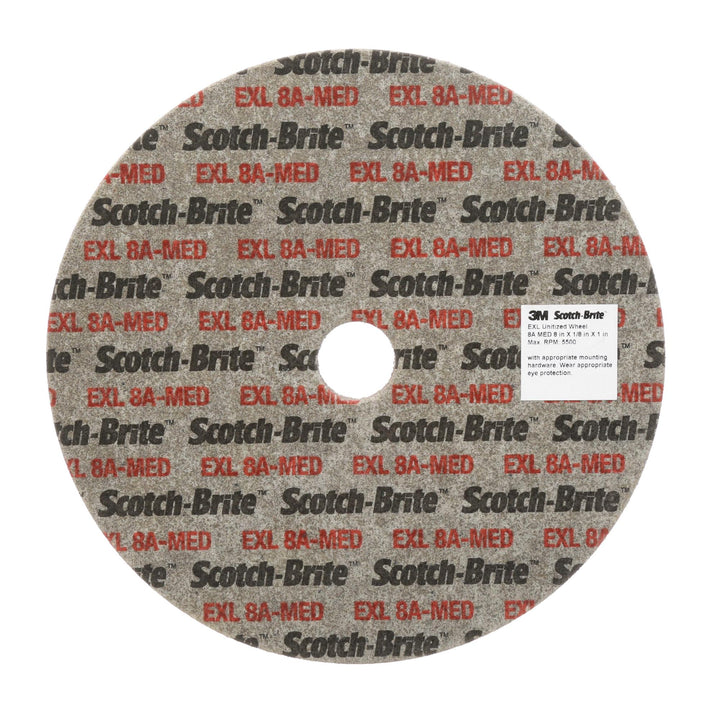 Scotch-Brite EXL Unitized Wheel, 8 in x 1 in x 3 in 8A MED SPR
