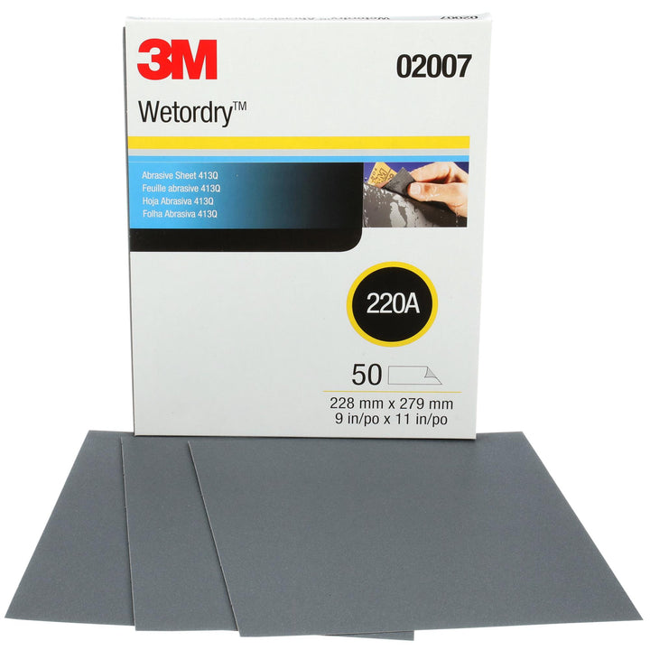 3M Wetordry Abrasive Sheet 413Q, 02007, 220, 9 in x 11 in, 50 sheets
per carton