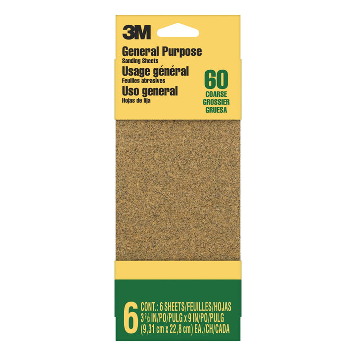 3M General Purpose Sanding Sheets 9017NA-CC, 3 2/3 in x 9 in, Coarse, 6/pk