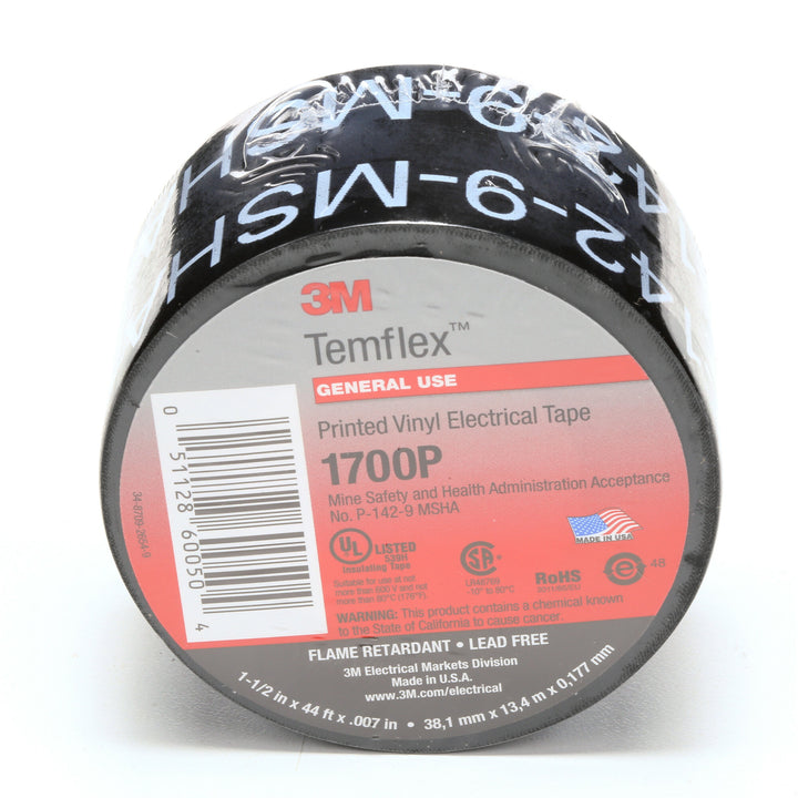 3M Temflex Mining-Grade Vinyl Electrical Tape 1700P, 1-1/2 in x 44 ft,
Printed