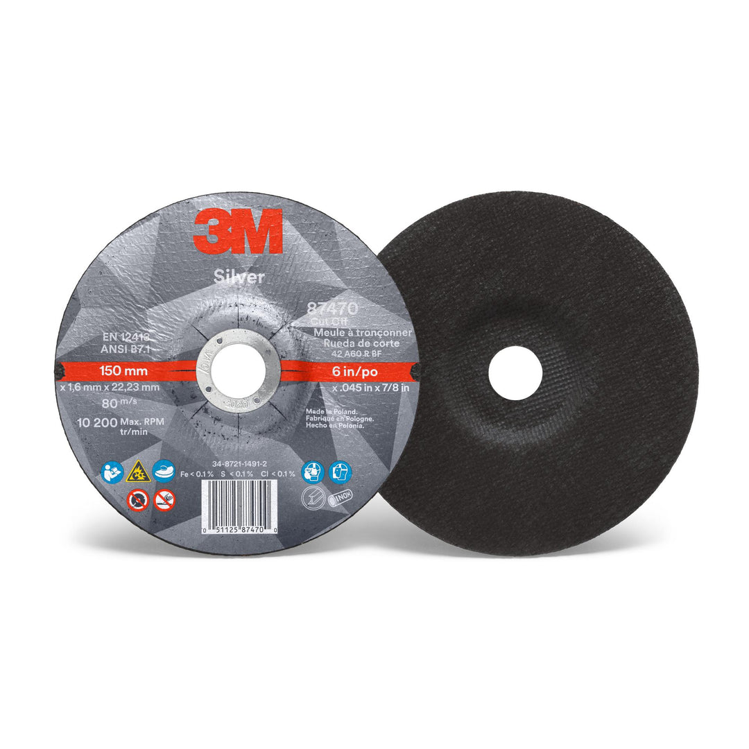 3M Silver Cut-Off Wheel, 87470, T27, 6 in x .045 in x 7/8 in,
25/Carton