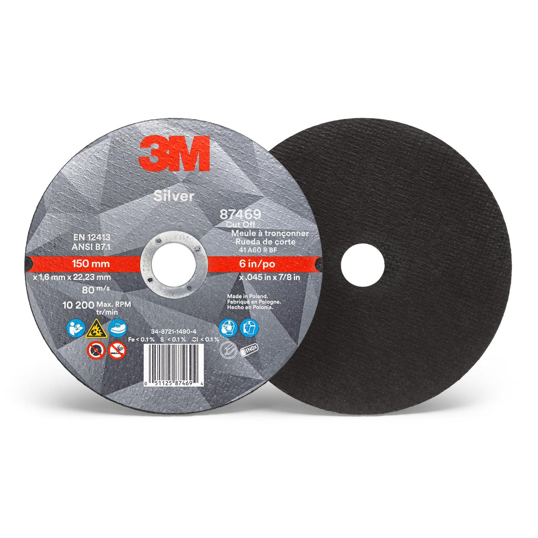 3M Silver Cut-Off Wheel, 87469, T1, 6 in x .045 in x 7/8 in, 25/Carton