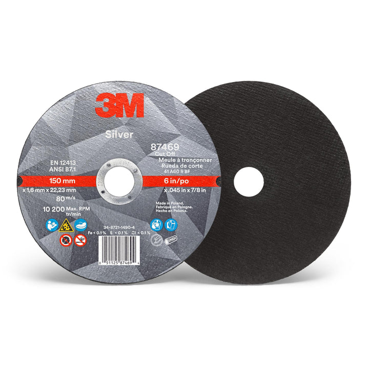 3M Silver Cut-Off Wheel, 87469, T1, 6 in x .045 in x 7/8 in, 25/Carton