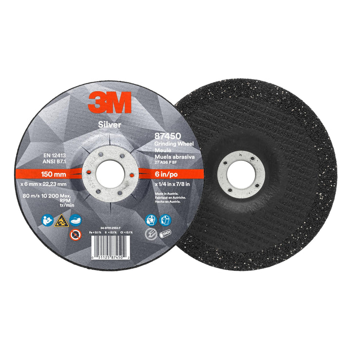 3M Silver Depressed Center Grinding Wheel, 87450, T27, 6 in x 1/4 in x
7/8 in