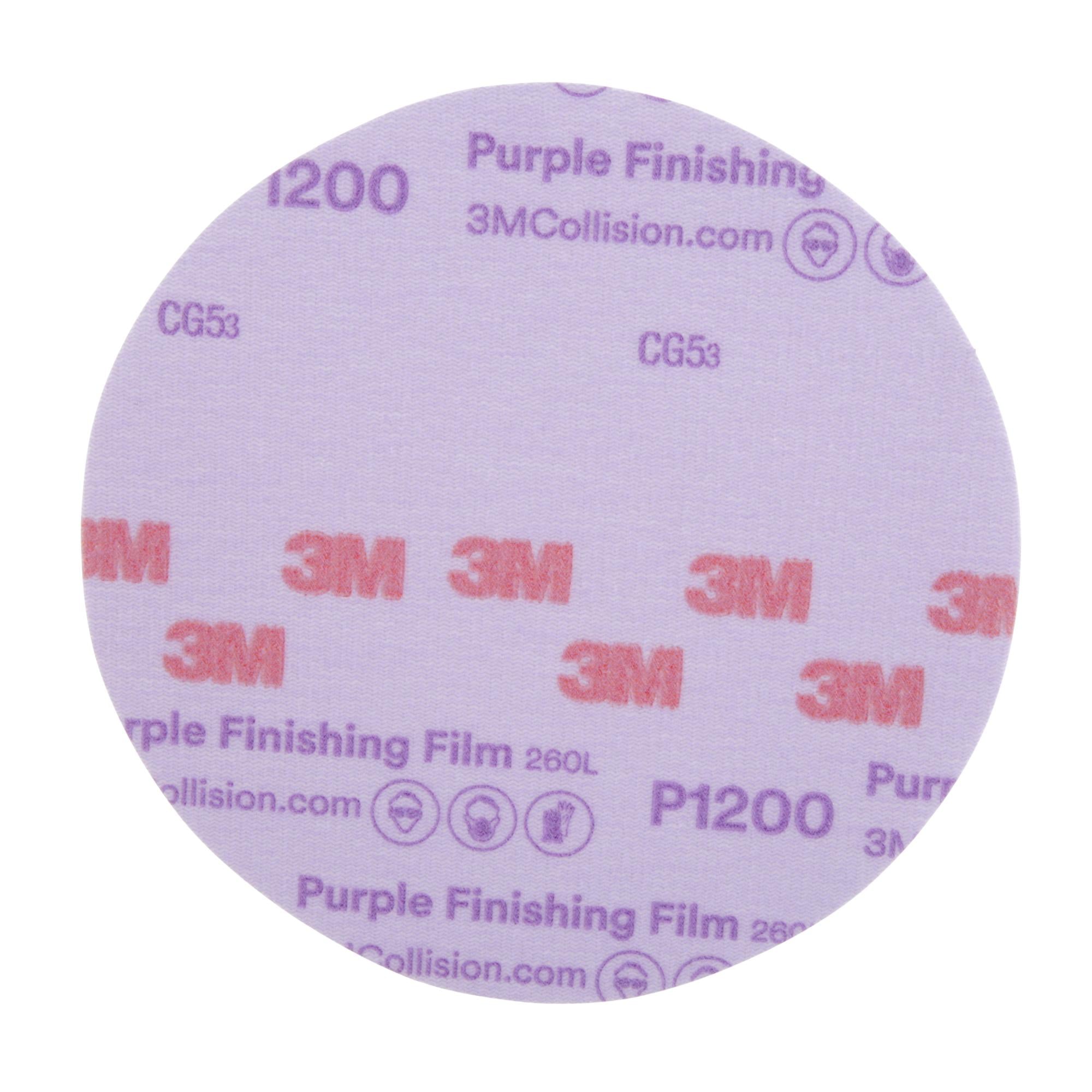 3M Hookit Purple Finishing Film Abrasive Disc 260L, 30668, 6 in, P1200 ...