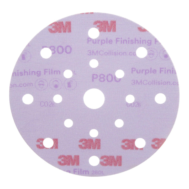 3M Hookit Purple Finishing Film Abrasive Disc 260L, 34781, 6 in, Dust
Free, P800