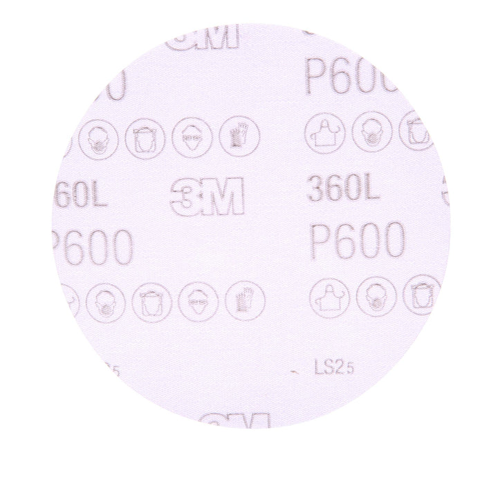 3M Hookit Film Disc 360L, P600, 5 in x NH, Die 500X, 100/Carton