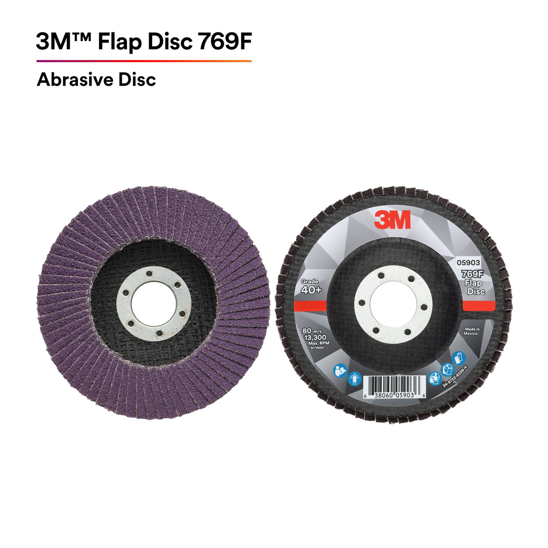 3M Flap Disc 769F, 80+, T29, 4-1/2 in x 7/8 in