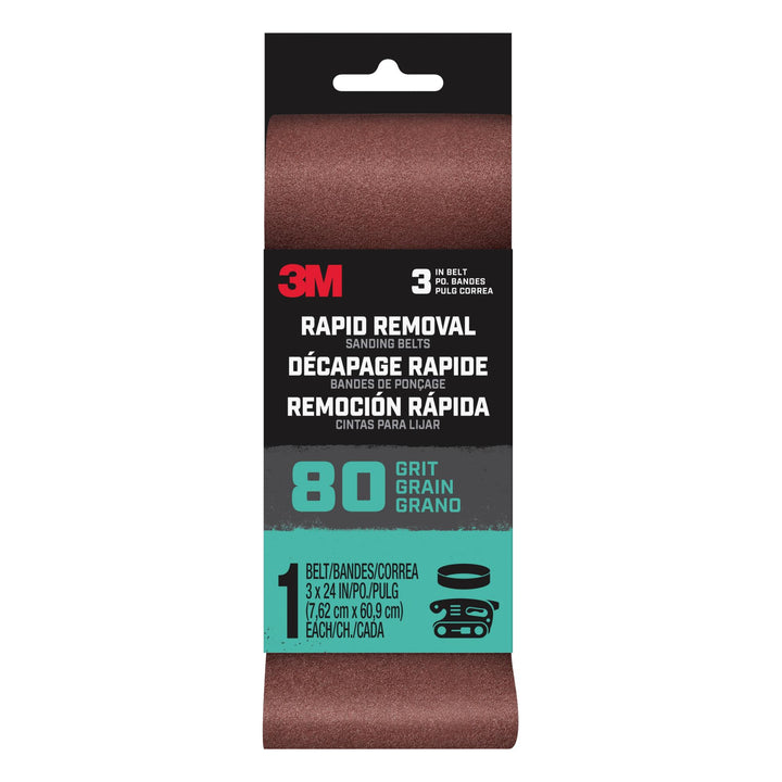 3M Rapid Removal 3 x 24 inch Power Sanding Belt, 80 grit,
Belt3x241pk80, 1 pk