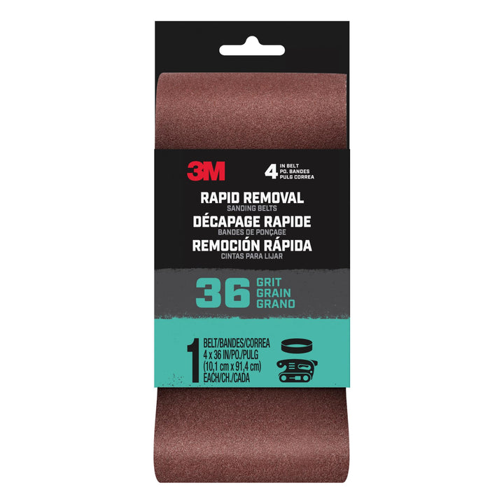 3M Rapid Removal 4x36 Power Sanding Belt, 36 grit, Belt4x361pk36, 1 pk
