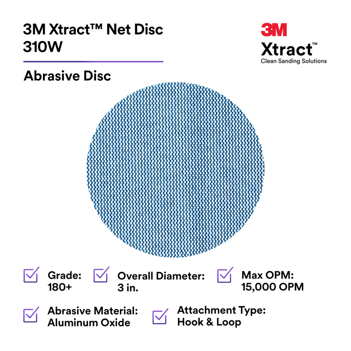 3M Xtract Net Disc 310W, 180+, 3 in x NH, Die 300V, 50/Carton