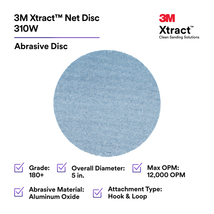 3M Xtract Net Disc 310W, 180+, 5 in x NH, Die 500X, 50/Carton