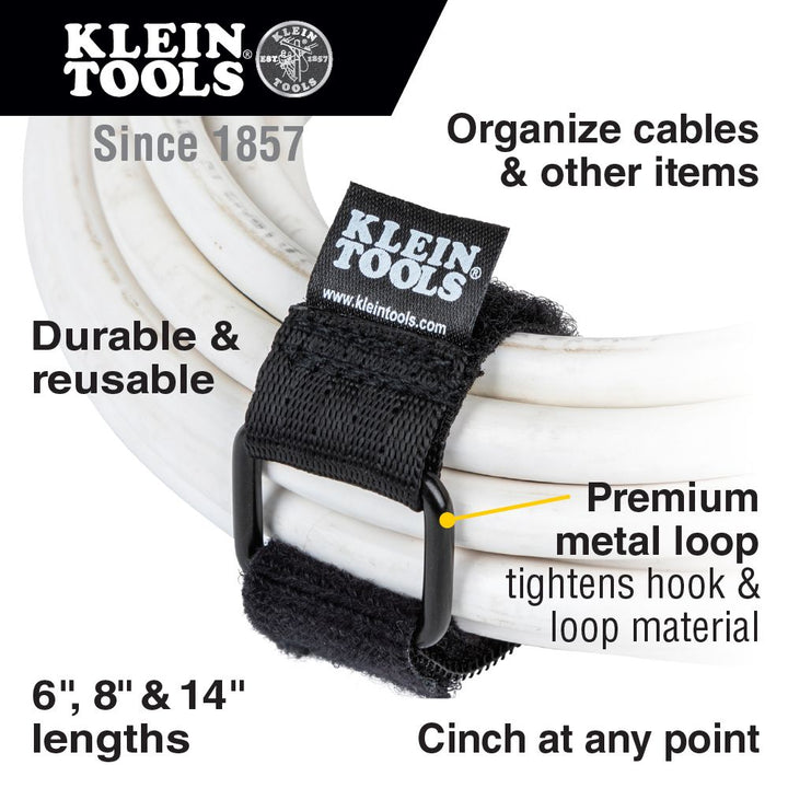 Klein Tools 450-600 Hook and Loop Cinch Straps, 6-Inch, 8-Inch and 14-Inch Multi-Pack