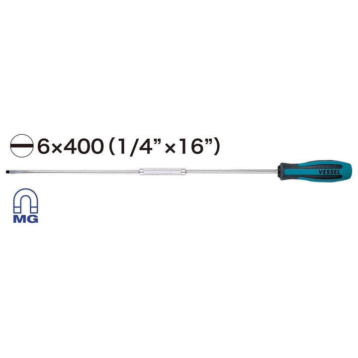 Vessel Tools 900S6400 MEGADORA Standard Screwdriver Extra Long Type No.900, Slotted 6mm