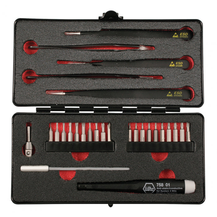 Wiha Tools 75993 System 4 ESD Micro Bit and Tweezer 28 Piece Set