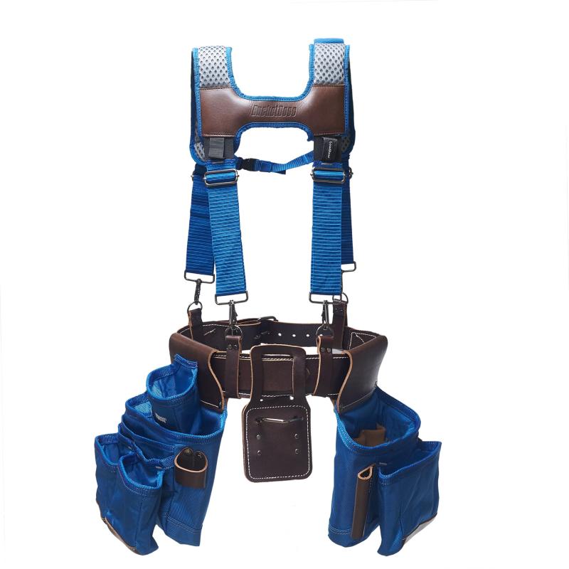 Bucket Boss 55505-RB Leather Hybrid Tool Belt with Suspenders-Blue.