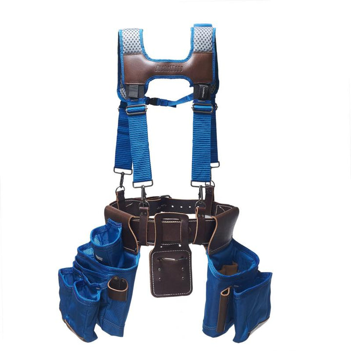 Bucket Boss 55505-RB Leather Hybrid Tool Belt with Suspenders-Blue.