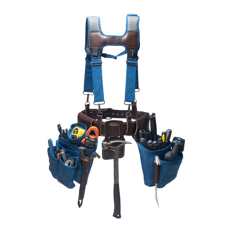 Bucket Boss 55505-RB Leather Hybrid Tool Belt with Suspenders-Blue.