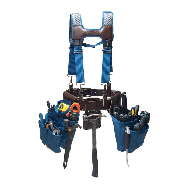 Bucket Boss 55505-RB Leather Hybrid Tool Belt with Suspenders-Blue.