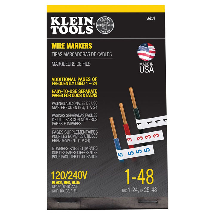 klein Tools 56251 Wire Marker Book, 120/240V 3 Phase 1-48