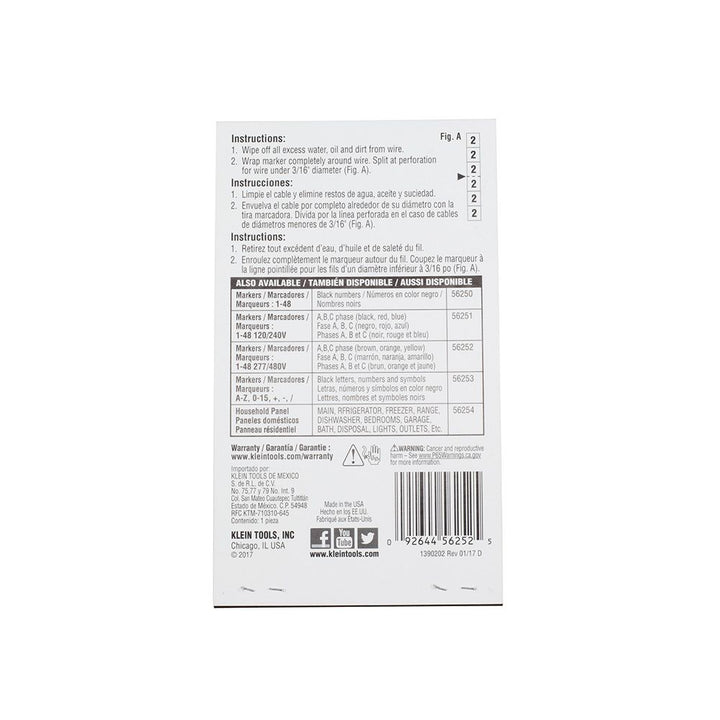 Klein Tools 56252 Wire Marker Book, 277/480V 3 Phase 1-48