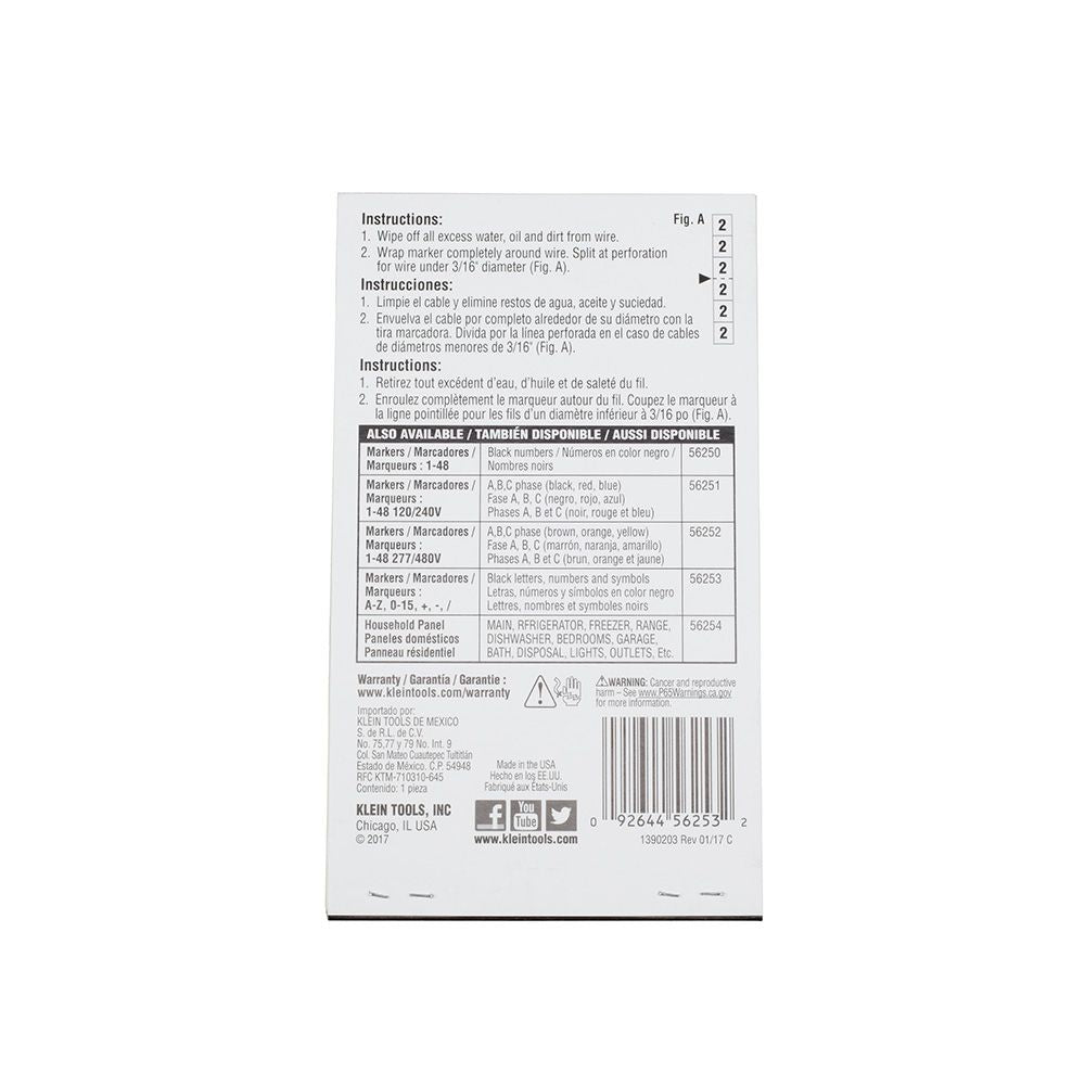 Klein Tools 56253 Wire Marker Book, Black Letters, Numbers, and Symbols