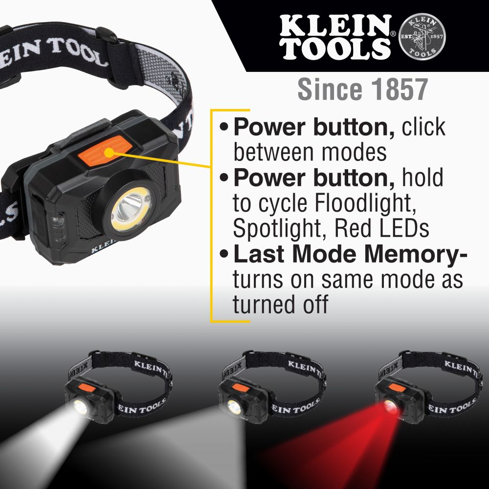 Klein 56414 Rechargeable 2-Color LED Headlamp with Adjustable