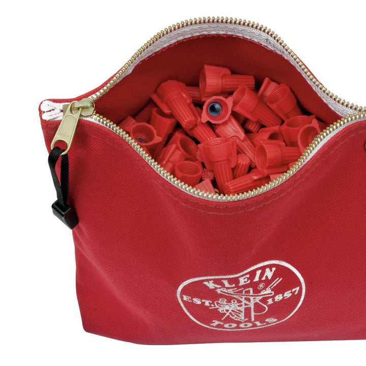 Klein Tools 5539RED Canvas Zipper Pouch, 10-Inch Tool Bag Storage Organizer, Red