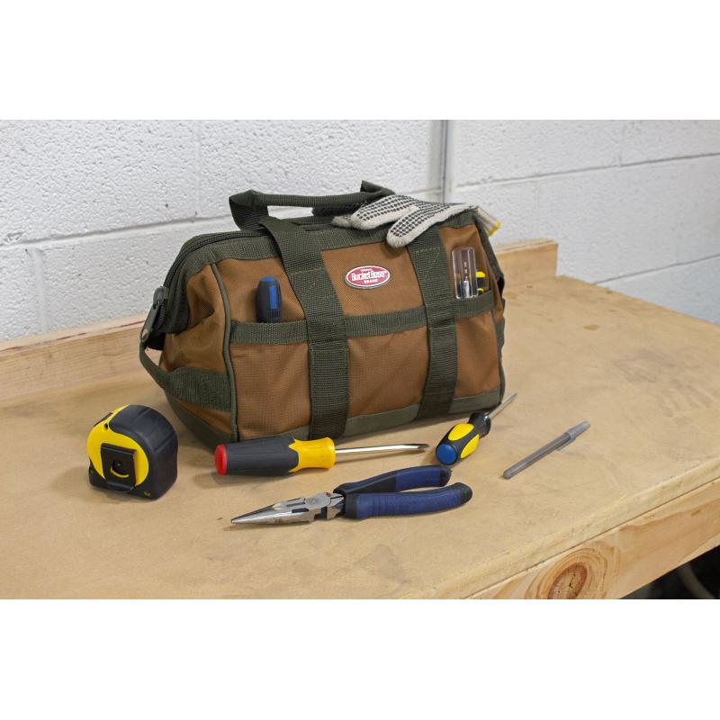 Bucket Boss 60028 Gatemouth Tool Bag Combo, Brown 17 pockets