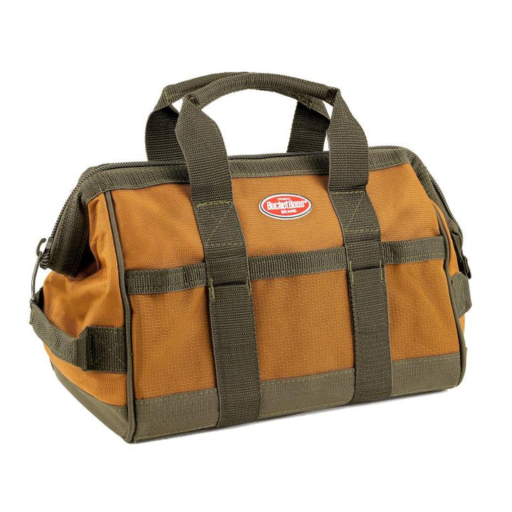 Bucket Boss 60012 Gatemouth 12 Tool Bag, Green, Brown 16 Pockets