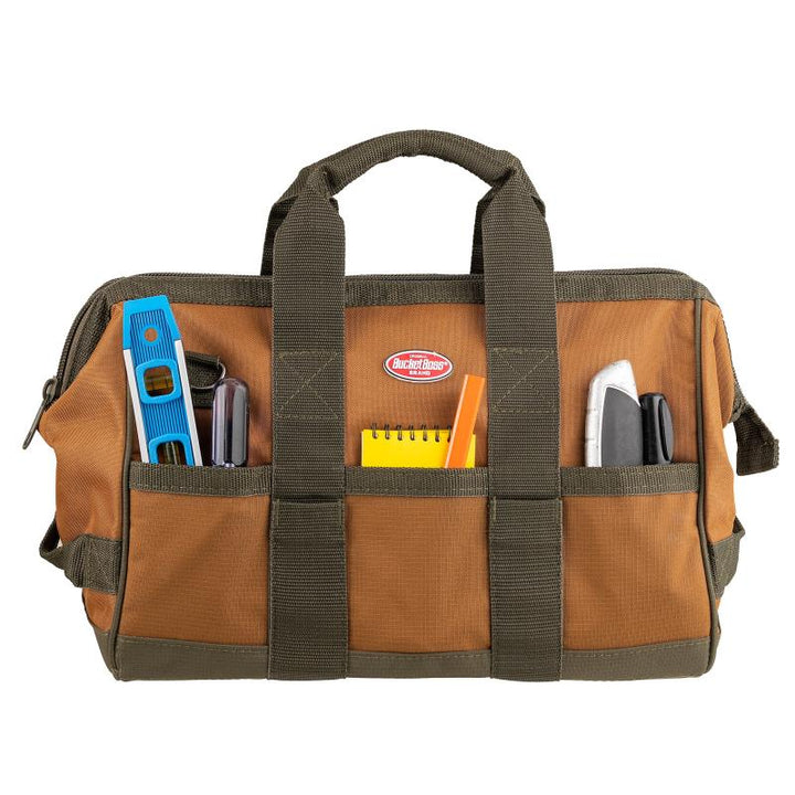 Bucket Boss 60016 Gatemouth 16 Tool Bag, Brown 16 Pockets