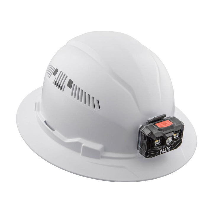 Klein Tools 60407RL Hard Hat, Vented, Full Brim with Rechargeable Headlamp, White