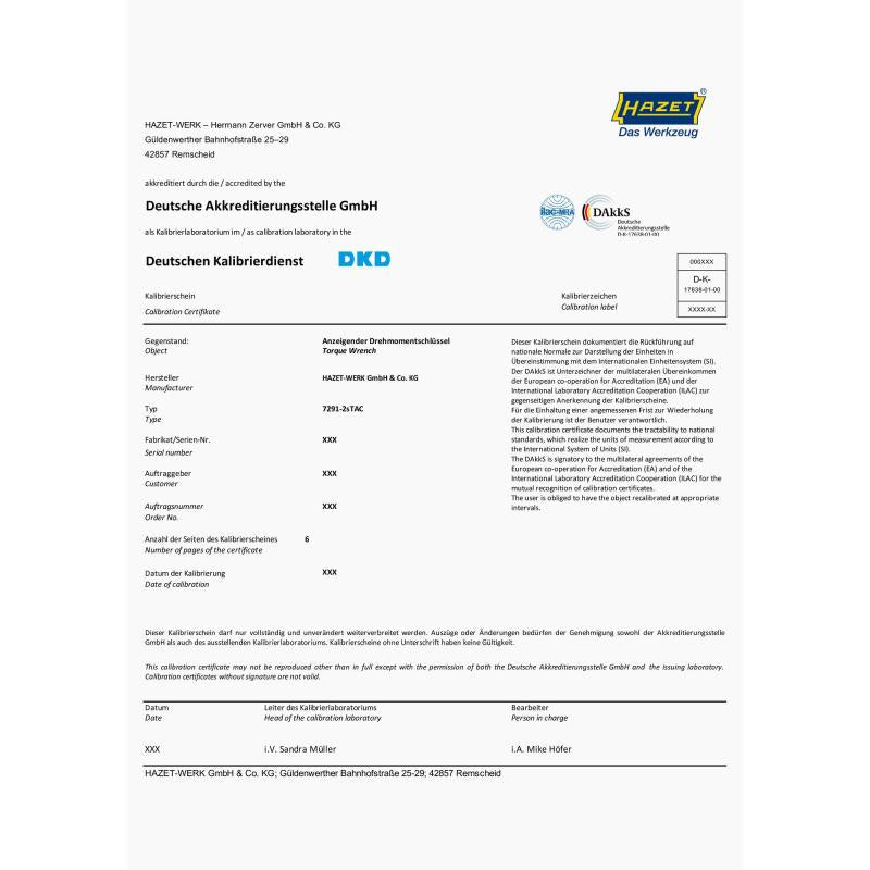 Hazet 6144-1CTCAL Torque Wrench, 200–500 Nm, 20mm (3/4") Square