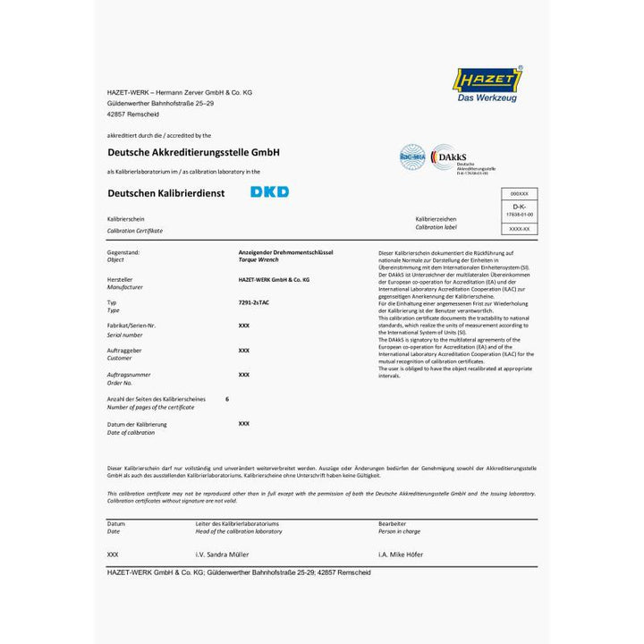 Hazet 6144-1CTCAL Torque Wrench, 200–500 Nm, 20mm (3/4") Square