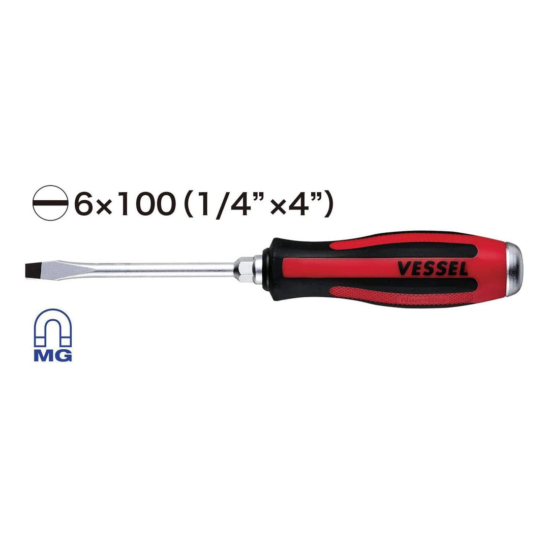 Vessel Tools 930S6100 MEGADORA Tang-Thru Screwdriver No.930, Slotted 6mm