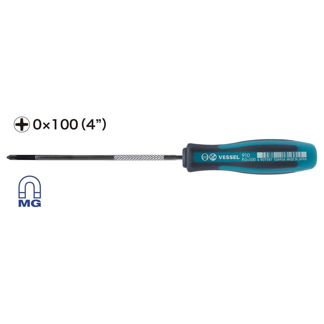 Vessel Tools 910P0100 MEGADORA Thin Shank Screwdriver No.910, Phillips #0