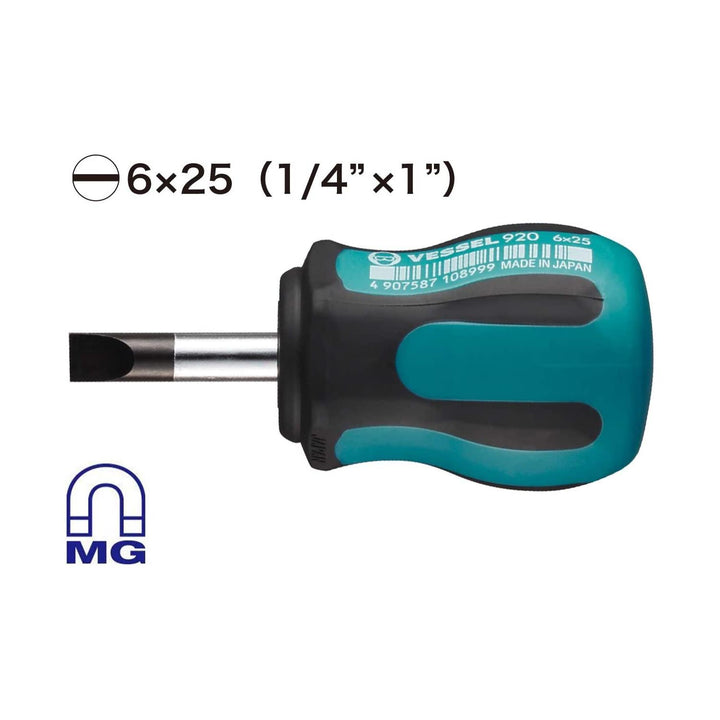 Vessel Tools 920S625 MEGADORA Stubby Screwdriver No.920, Slotted 6mm