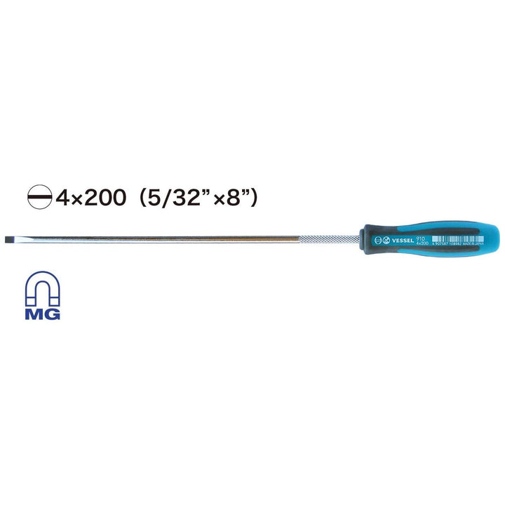 Vessel Tools 910S4200 MEGADORA Thin Shank Screwdriver No.910, Slotted 4 mm