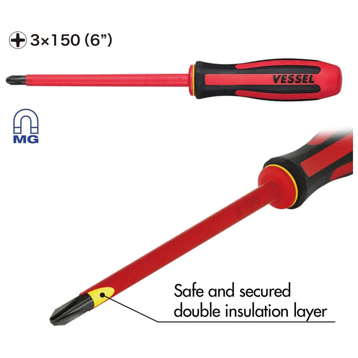 Vessel Tools 960P3150 MEGADORA Insulated Screwdriver No.960, Phillips #3