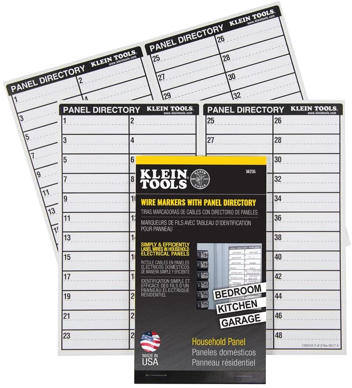 Klein Tools 56255 Wire Markers, Household Electric Panel w/Directory