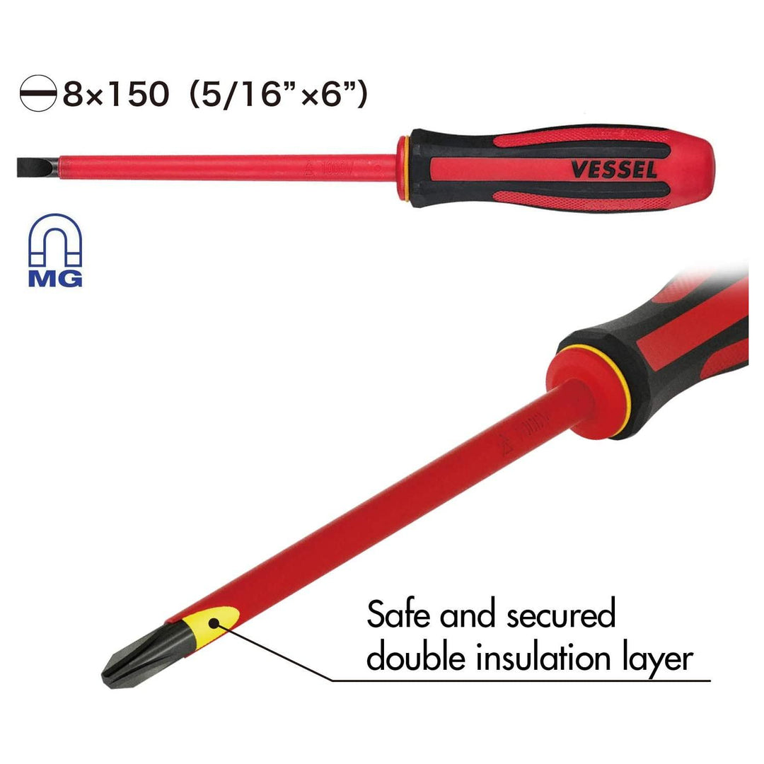 Vessel Tools 960S8150 MEGADORA Insulated Screwdriver No.960, Slotted 8mm