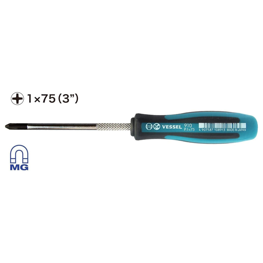Vessel Tools 910P175 MEGADORA Thin Shank Screwdriver No.910, Phillips #1