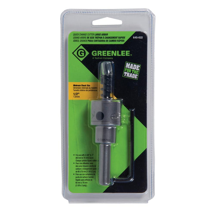 Greenlee 645-022 Quick Change Arbor, 2-3/8" to 3"