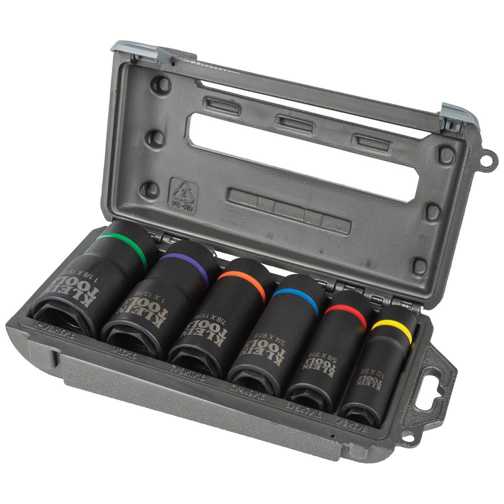 Klein Tools 66060 2-in-1 Impact Socket Set, 6-Piece Tool Set with 6-Po ...