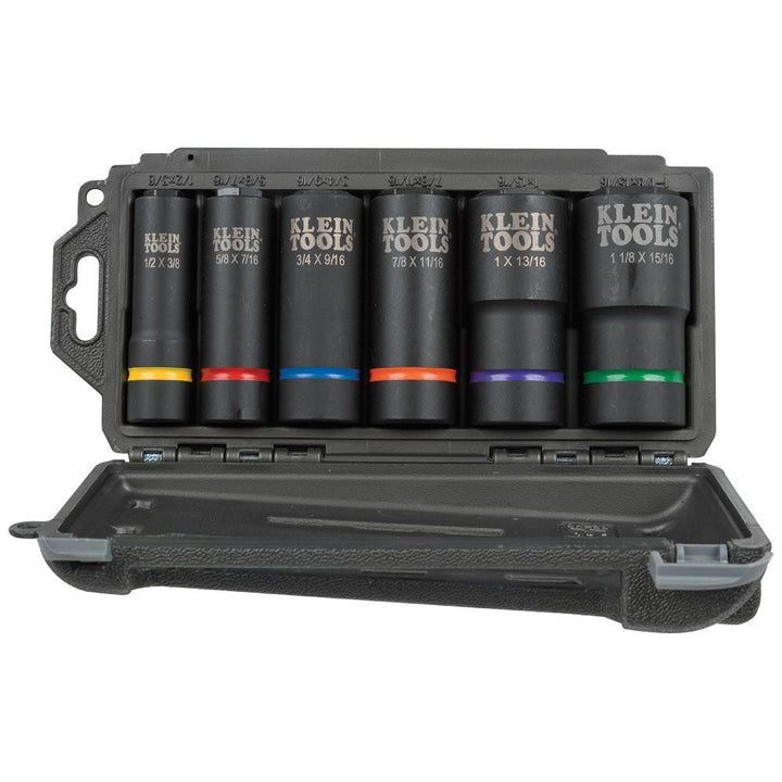 Klein Tools 66060 2-in-1 Impact Socket Set, 6-Piece Tool Set with 6-Point Deep Sockets with 1/2-Inch Drive, Includes Tool Case