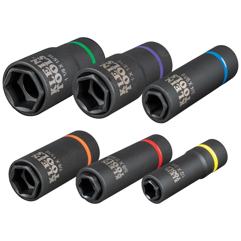 Klein Tools 66060 2-in-1 Impact Socket Set, 6-Piece Tool Set with 6-Point Deep Sockets with 1/2-Inch Drive, Includes Tool Case