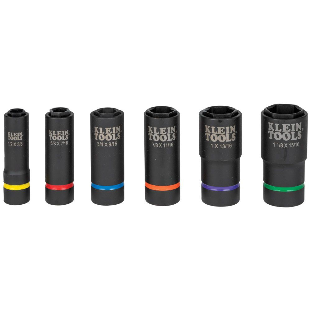 Klein Tools 66060 2-in-1 Impact Socket Set, 6-Piece Tool Set with 6-Point Deep Sockets with 1/2-Inch Drive, Includes Tool Case
